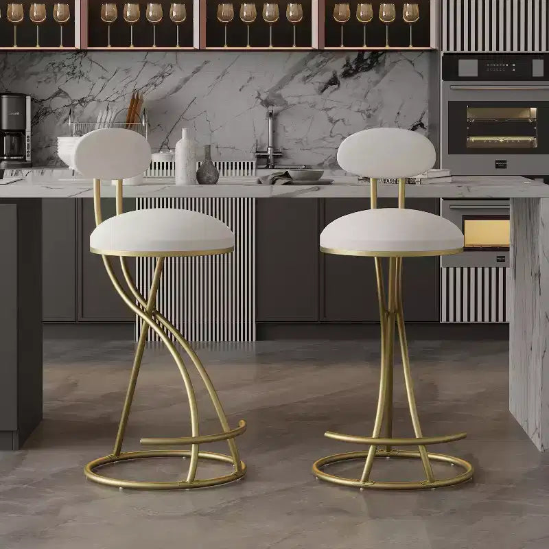 Round Bar Stools Modern Velvet Upholstered Counter Chair for Dining Room