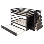 Lit superposé double sur double avec lit gigogne simple, tiroirs de rangement et escalier, cadre de lit mezzanine en bois