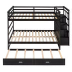 Lit superposé double sur double avec lit gigogne simple, tiroirs de rangement et escalier, cadre de lit mezzanine en bois