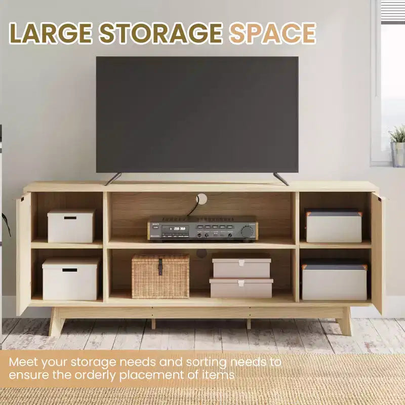 Meuble TV avec 2 portes et étagères ouvertes