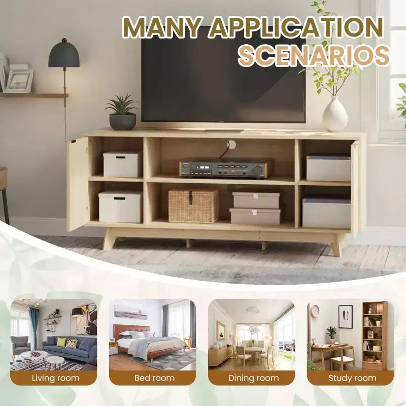 Meuble TV avec 2 portes et étagères ouvertes