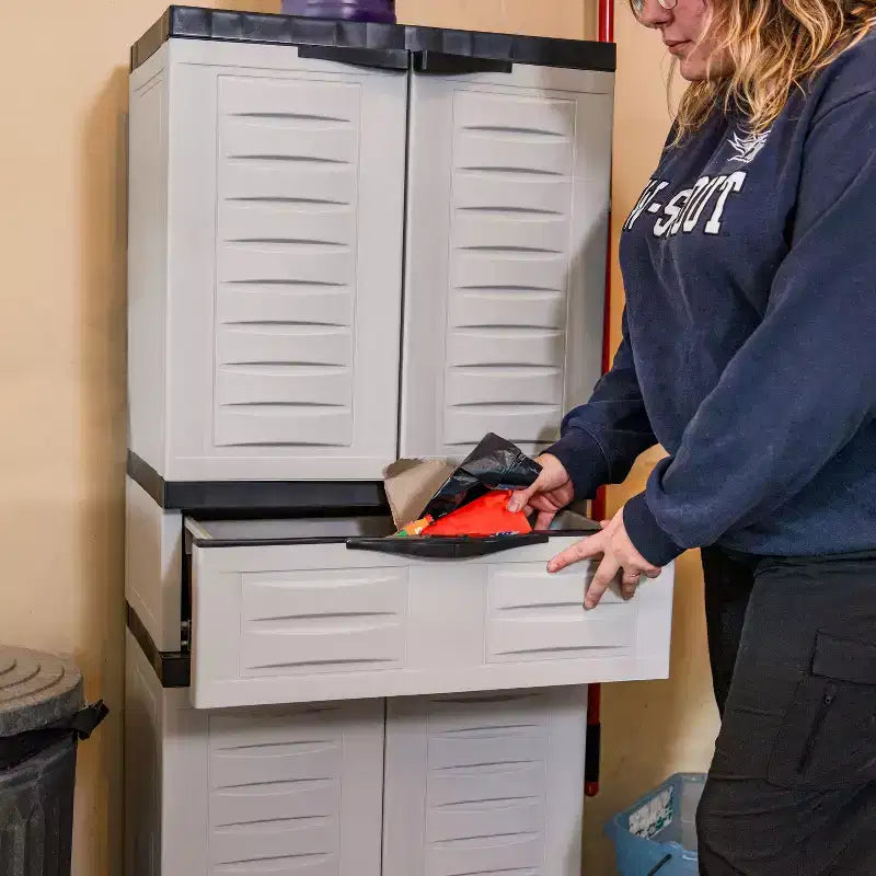 Plastic Storage Cabinet with 2 Adjustable Shelves and 1 Drawer - 57