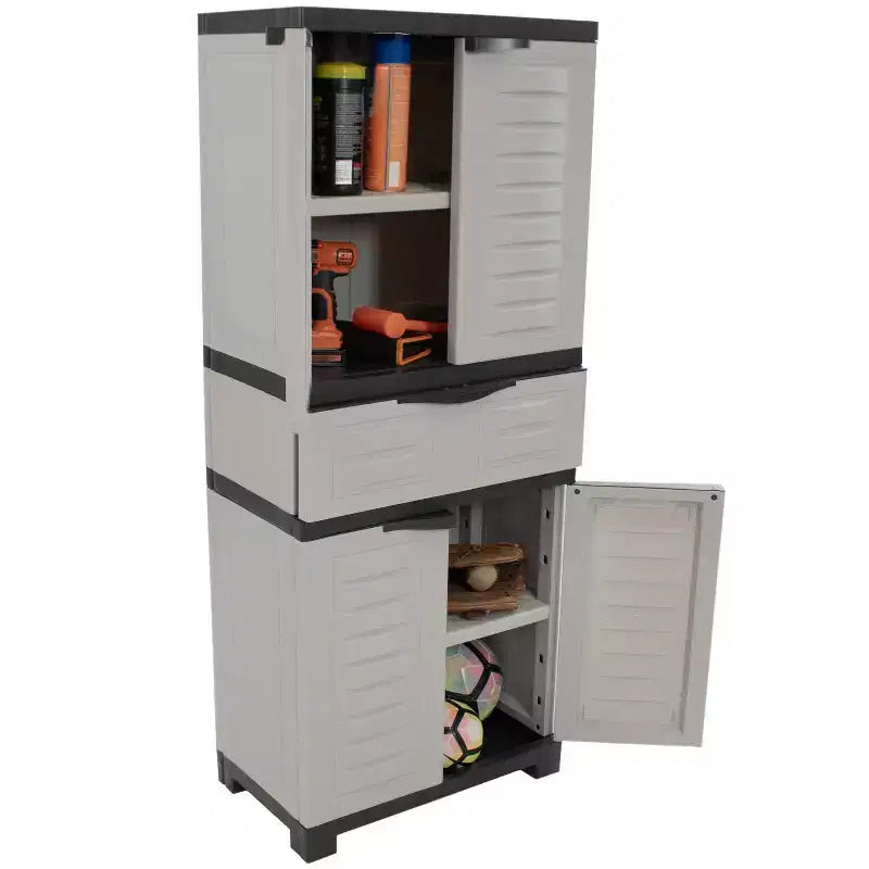 Plastic Storage Cabinet with 2 Adjustable Shelves and 1 Drawer - 57