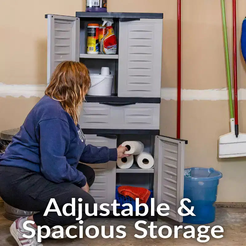 Plastic Storage Cabinet with 2 Adjustable Shelves and 1 Drawer - 57