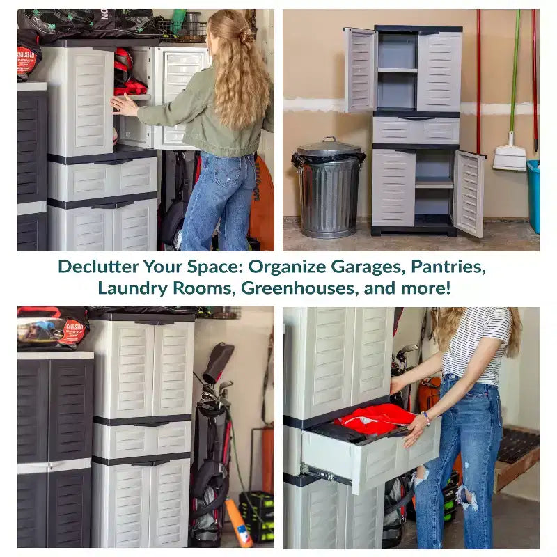 Plastic Storage Cabinet with 2 Adjustable Shelves and 1 Drawer - 57