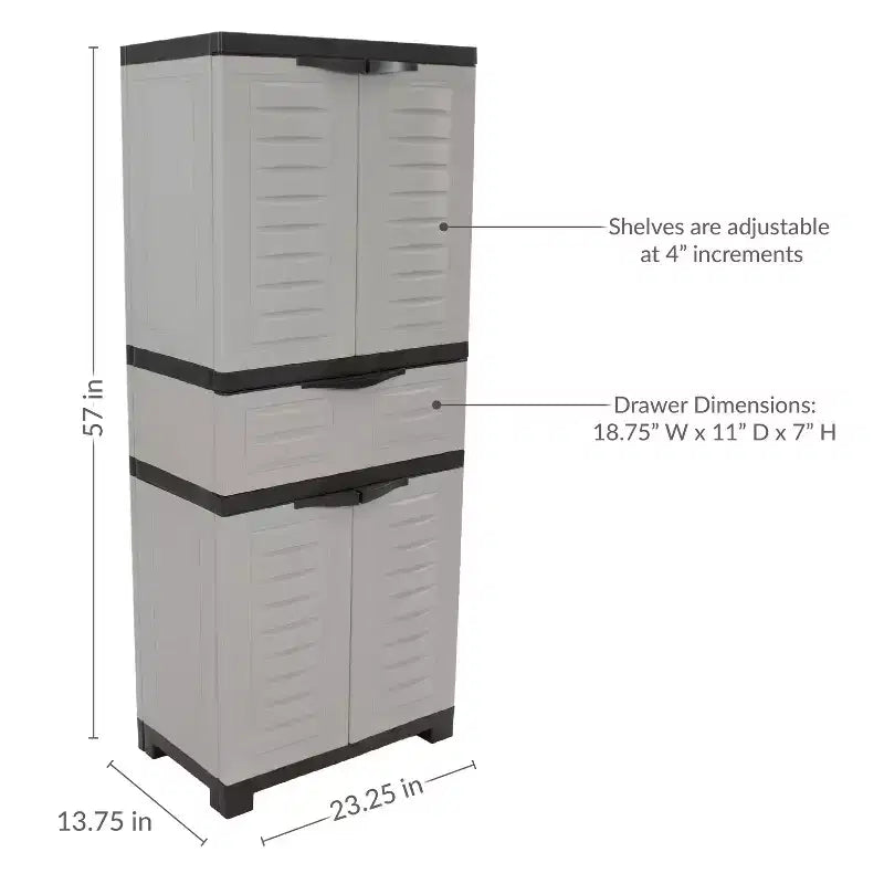 Plastic Storage Cabinet with 2 Adjustable Shelves and 1 Drawer - 57