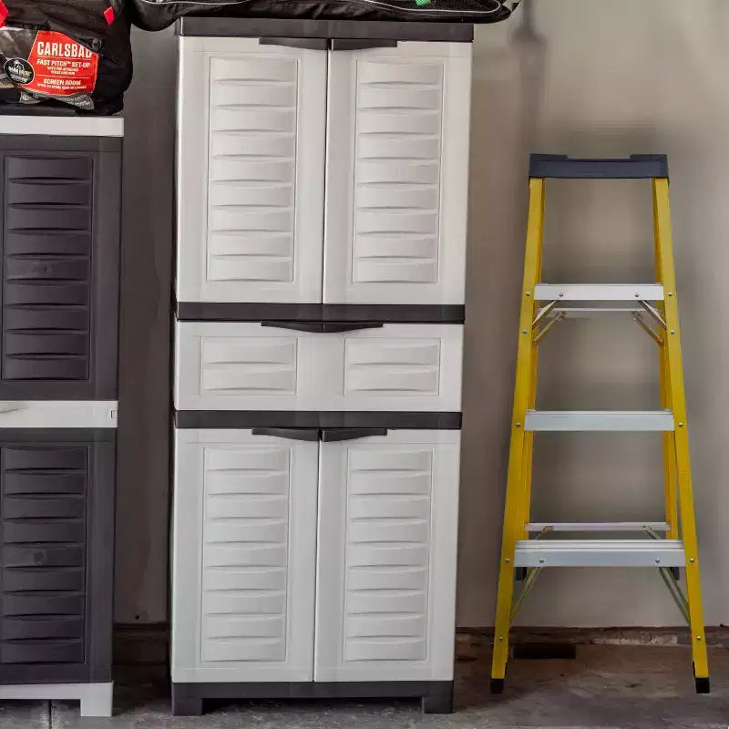 Plastic Storage Cabinet with 2 Adjustable Shelves and 1 Drawer - 57