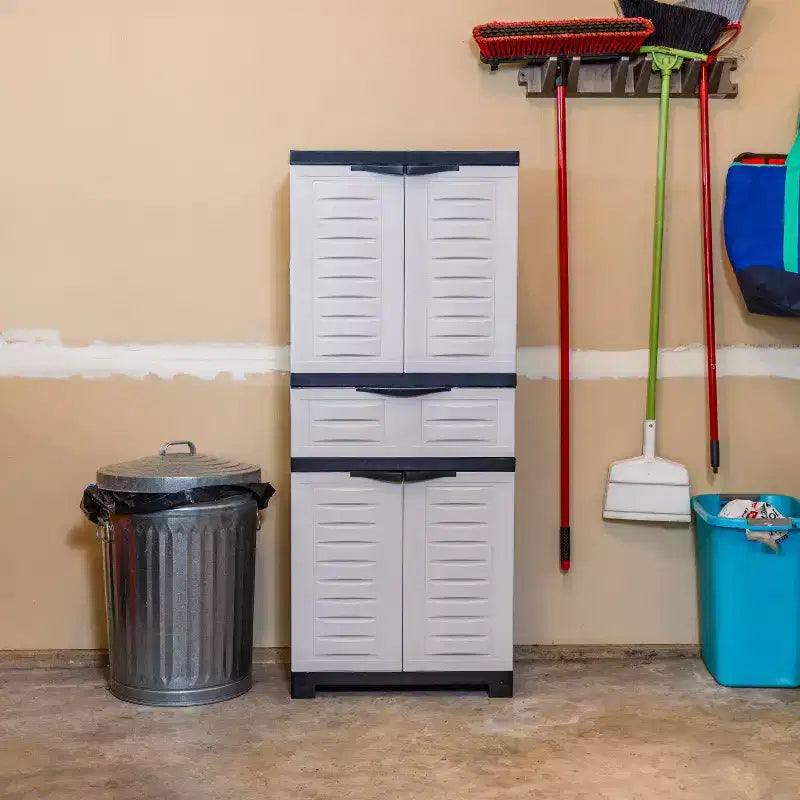 Plastic Storage Cabinet with 2 Adjustable Shelves and 1 Drawer - 57