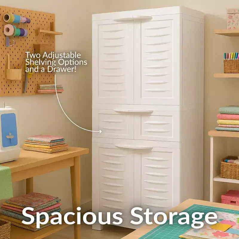 Plastic Storage Cabinet with 2 Adjustable Shelves and 1 Drawer - 57