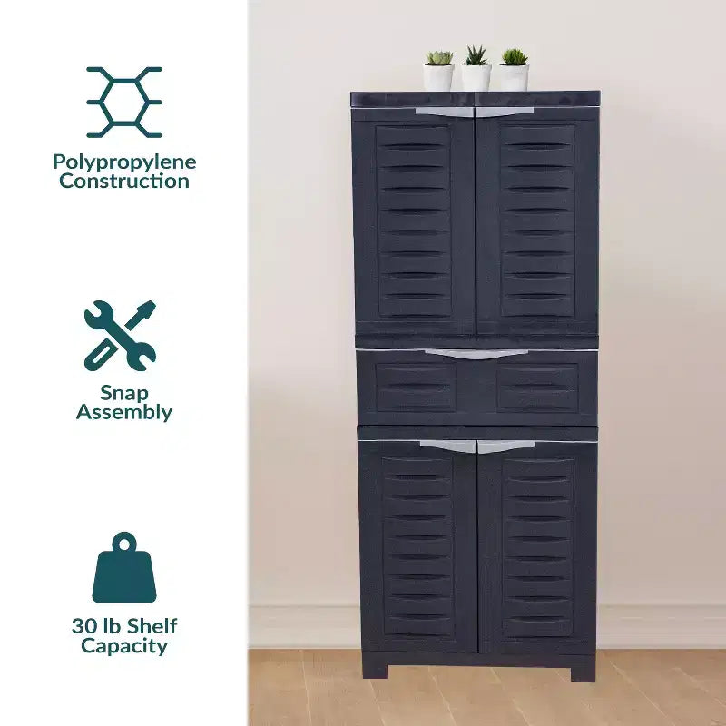 Plastic Storage Cabinet with 2 Adjustable Shelves and 1 Drawer - 57