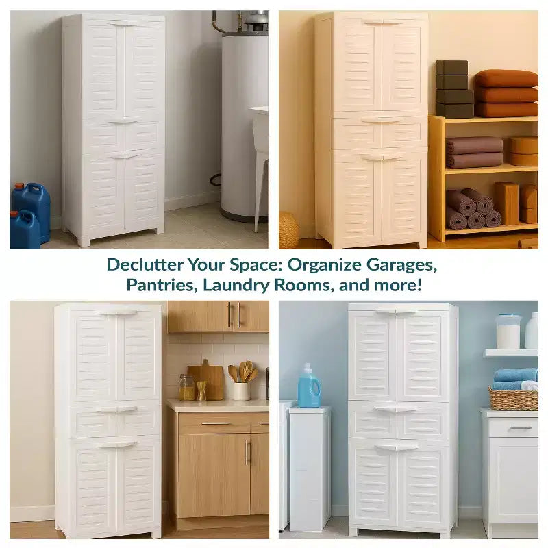Plastic Storage Cabinet with 2 Adjustable Shelves and 1 Drawer - 57