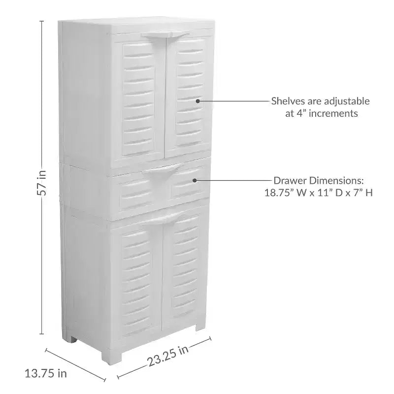 Plastic Storage Cabinet with 2 Adjustable Shelves and 1 Drawer - 57
