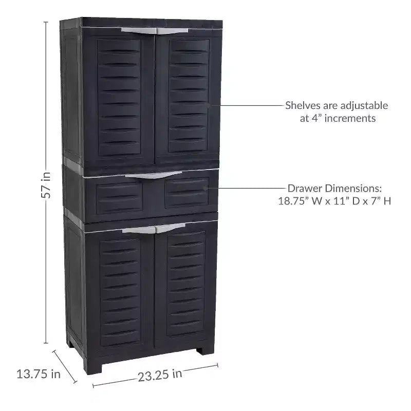 Plastic Storage Cabinet with 2 Adjustable Shelves and 1 Drawer - 57
