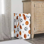 Panier à linge pliable pour garçon avec poignées Thème sportif aquarelle Bleu, marron et orange