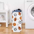 Panier à linge pliable pour garçon avec poignées Thème sportif aquarelle Bleu, marron et orange