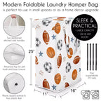 Panier à linge pliable pour garçon avec poignées Thème sportif aquarelle Bleu, marron et orange