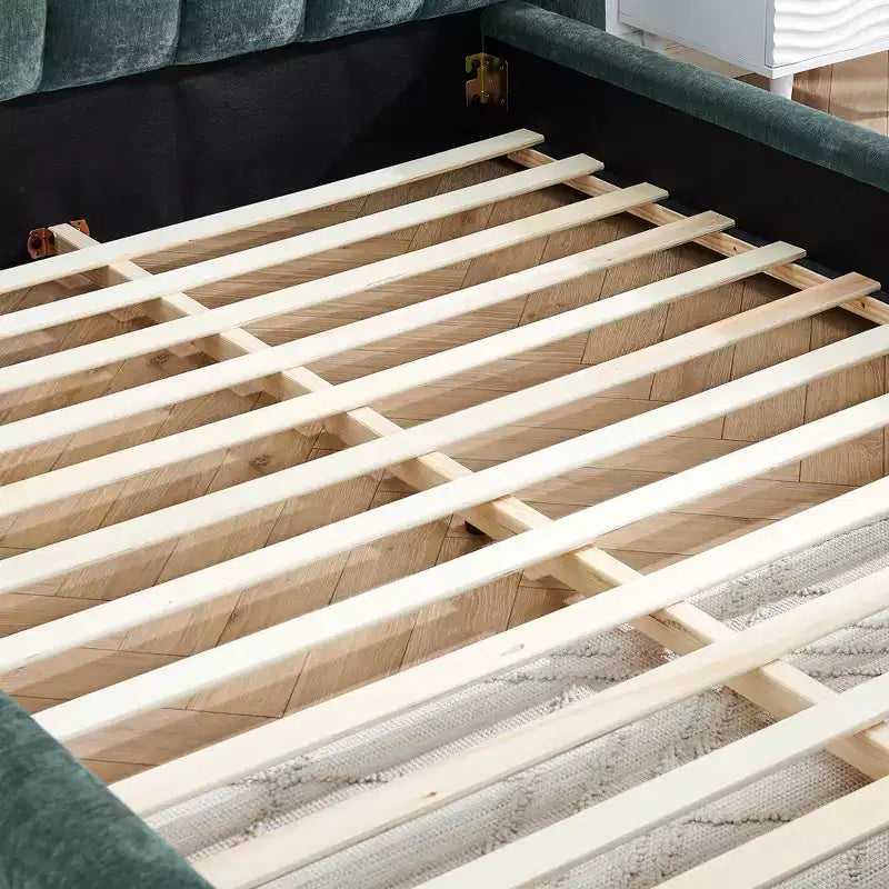 Chenille Upholstered Floor Bed with Thick Headboard