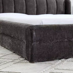 Chenille Upholstered Floor Bed with Thick Headboard