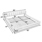 Chenille Upholstered Floor Bed with Thick Headboard
