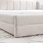 Chenille Upholstered Floor Bed with Thick Headboard