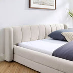 Chenille Upholstered Floor Bed with Thick Headboard