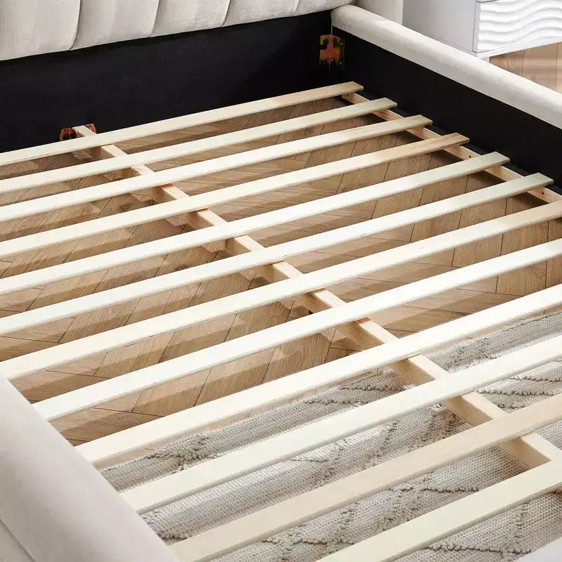 Chenille Upholstered Floor Bed with Thick Headboard