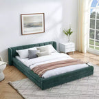 Chenille Upholstered Floor Bed with Thick Headboard