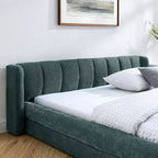 Chenille Upholstered Floor Bed with Thick Headboard