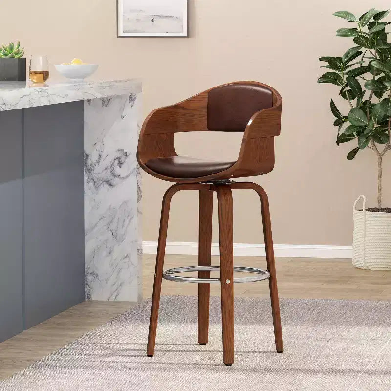 360 Swivel Bar Stool Counter Stool Dining Chair Pub Kitchen Stool, Black&Brown