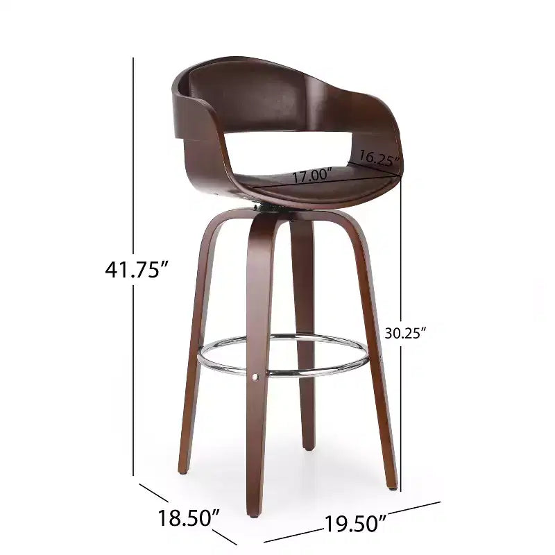 360 Swivel Bar Stool Counter Stool Dining Chair Pub Kitchen Stool, Black&Brown