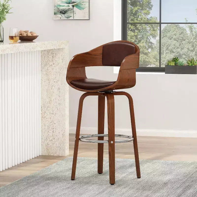 360 Swivel Bar Stool Counter Stool Dining Chair Pub Kitchen Stool, Black&Brown