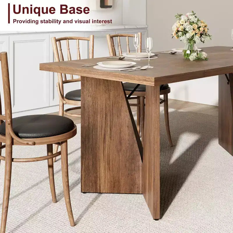 71 Inch Rectangular Dining Table for 6, Rustic Farmhouse Tall Kitchen Table with Large Tabletop, Long Wooden Dining Room Table with Heavy Duty Legs