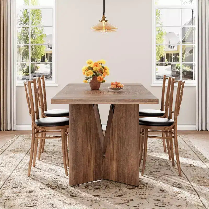 71 Inch Rectangular Dining Table for 6, Rustic Farmhouse Tall Kitchen Table with Large Tabletop, Long Wooden Dining Room Table with Heavy Duty Legs