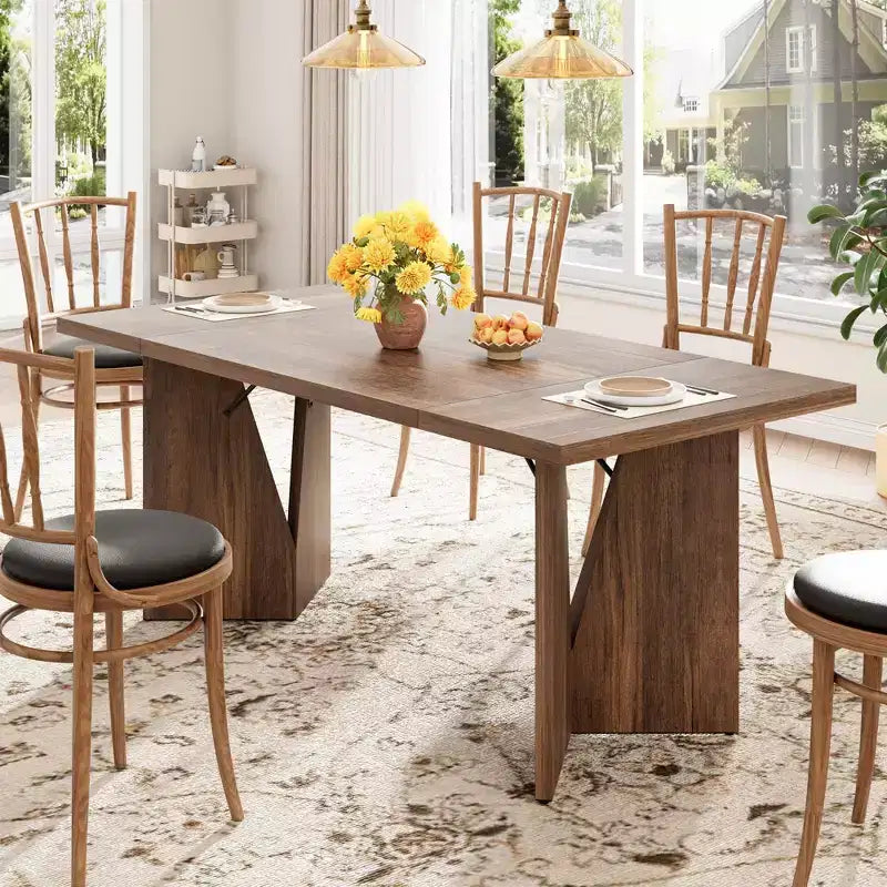 71 Inch Rectangular Dining Table for 6, Rustic Farmhouse Tall Kitchen Table with Large Tabletop, Long Wooden Dining Room Table with Heavy Duty Legs