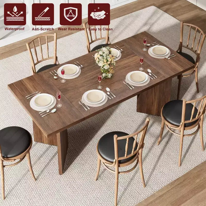 71 Inch Rectangular Dining Table for 6, Rustic Farmhouse Tall Kitchen Table with Large Tabletop, Long Wooden Dining Room Table with Heavy Duty Legs