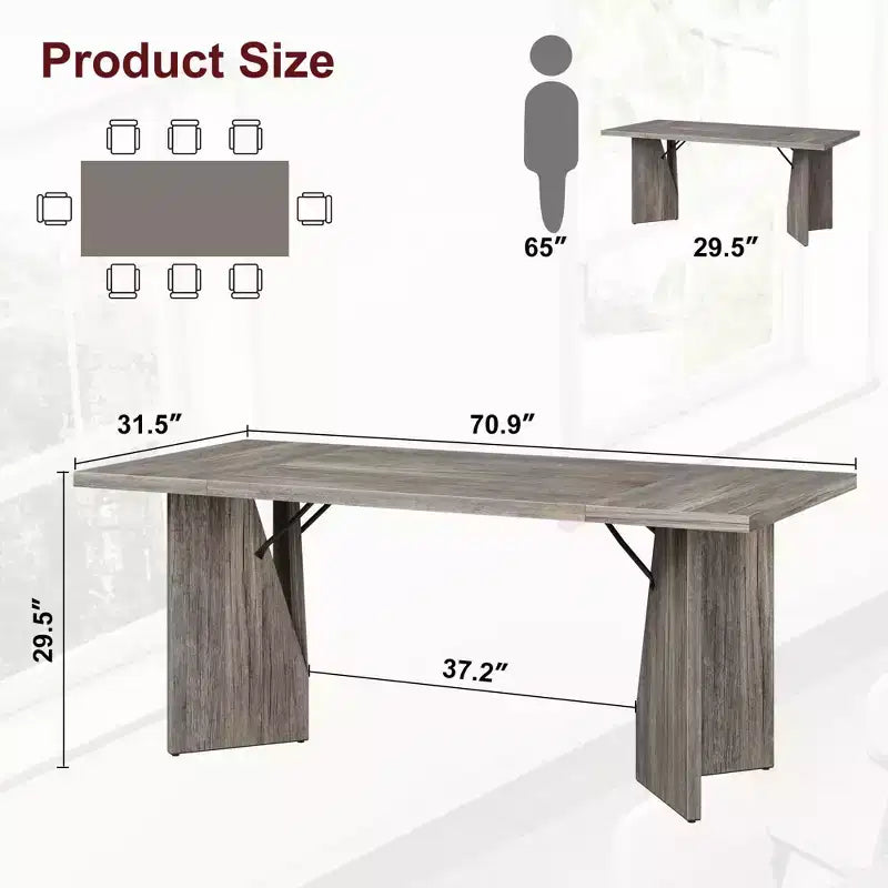 71 Inch Rectangular Dining Table for 6, Rustic Farmhouse Tall Kitchen Table with Large Tabletop, Long Wooden Dining Room Table with Heavy Duty Legs