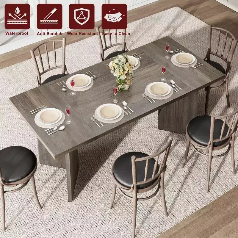 71 Inch Rectangular Dining Table for 6, Rustic Farmhouse Tall Kitchen Table with Large Tabletop, Long Wooden Dining Room Table with Heavy Duty Legs