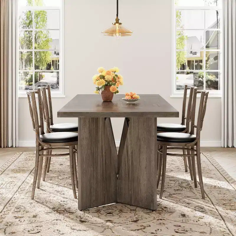 71 Inch Rectangular Dining Table for 6, Rustic Farmhouse Tall Kitchen Table with Large Tabletop, Long Wooden Dining Room Table with Heavy Duty Legs