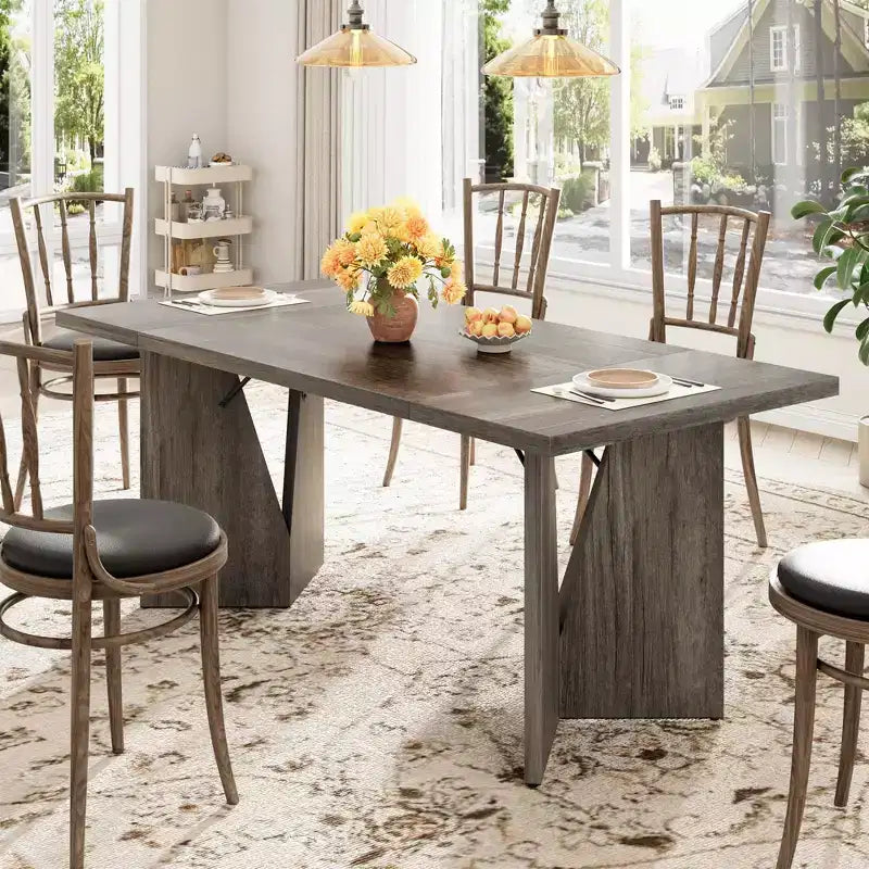 71 Inch Rectangular Dining Table for 6, Rustic Farmhouse Tall Kitchen Table with Large Tabletop, Long Wooden Dining Room Table with Heavy Duty Legs