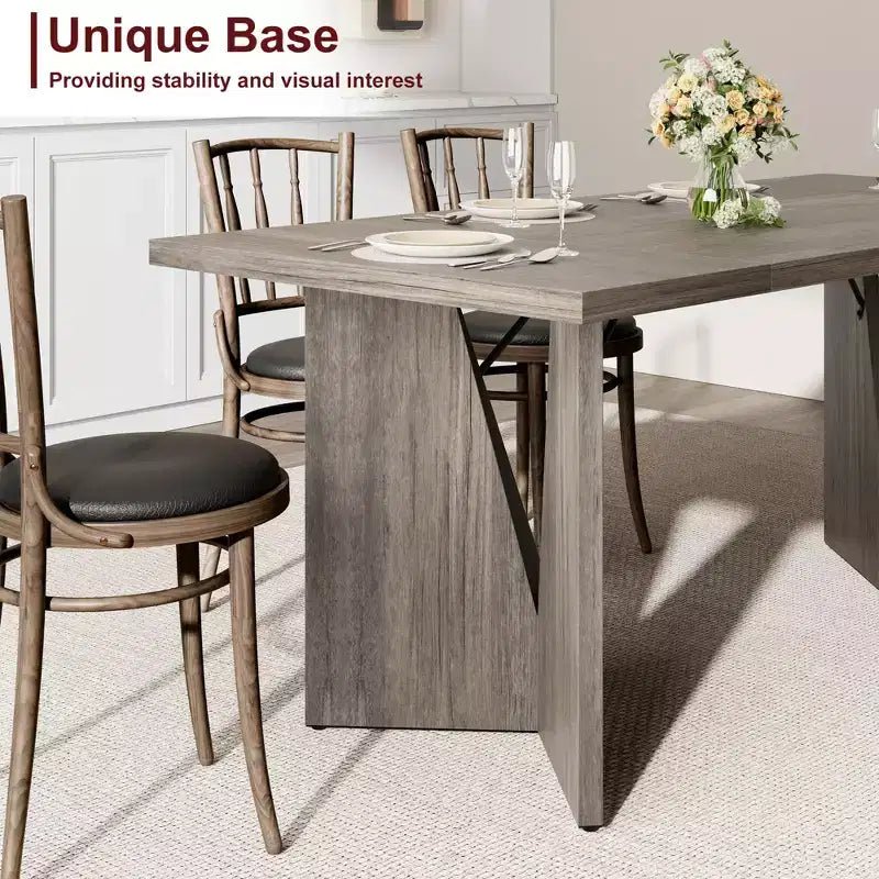 71 Inch Rectangular Dining Table for 6, Rustic Farmhouse Tall Kitchen Table with Large Tabletop, Long Wooden Dining Room Table with Heavy Duty Legs