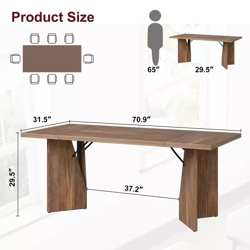 71 Inch Rectangular Dining Table for 6, Rustic Farmhouse Tall Kitchen Table with Large Tabletop, Long Wooden Dining Room Table with Heavy Duty Legs
