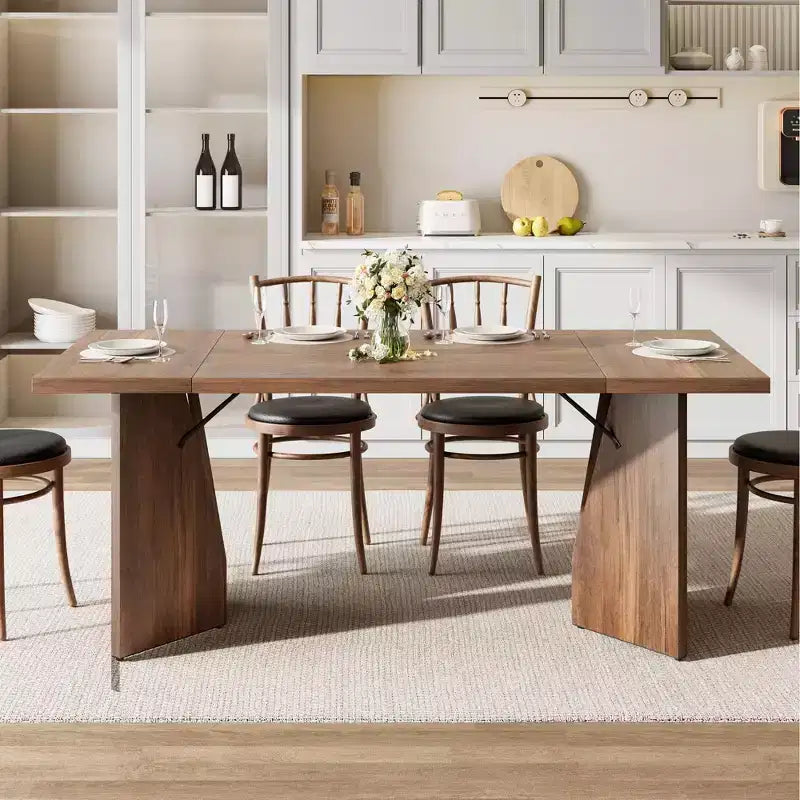71 Inch Rectangular Dining Table for 6, Rustic Farmhouse Tall Kitchen Table with Large Tabletop, Long Wooden Dining Room Table with Heavy Duty Legs