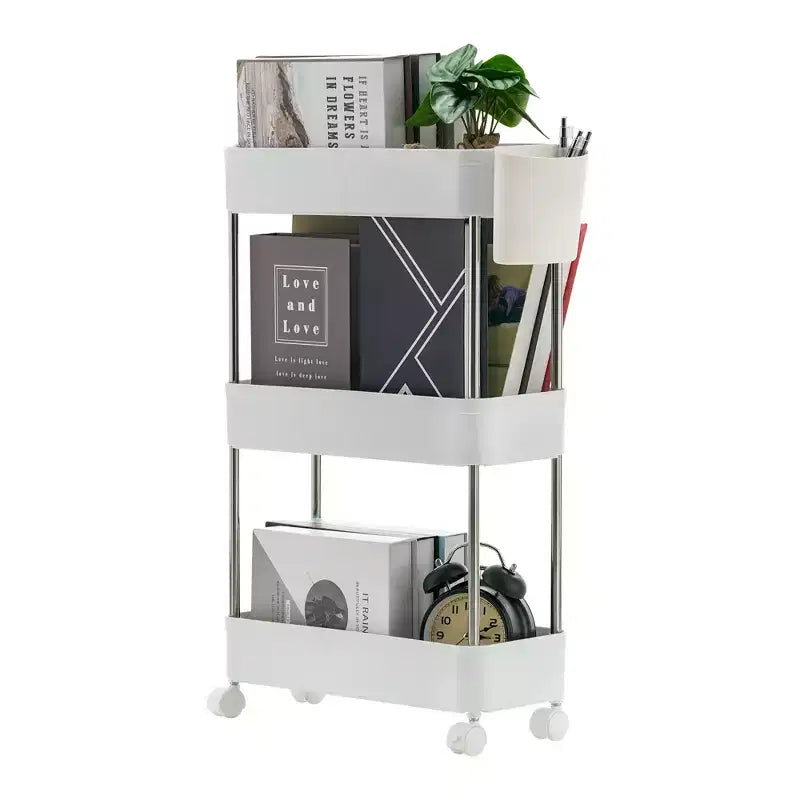 3/4 Tier Rolling Cart, Utility Cart for Kitchen Storage, Mobile Shelves Slide-Out Organizers with 2 Lockable Wheels & Hooks