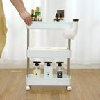 3/4 Tier Rolling Cart, Utility Cart for Kitchen Storage, Mobile Shelves Slide-Out Organizers with 2 Lockable Wheels & Hooks