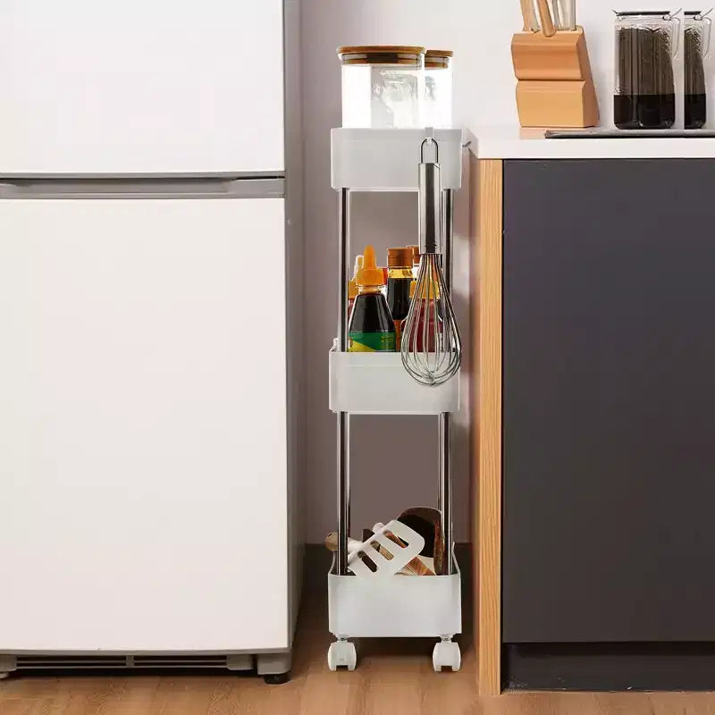 3/4 Tier Rolling Cart, Utility Cart for Kitchen Storage, Mobile Shelves Slide-Out Organizers with 2 Lockable Wheels & Hooks