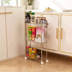 3/4 Tier Rolling Cart, Utility Cart for Kitchen Storage, Mobile Shelves Slide-Out Organizers with 2 Lockable Wheels & Hooks
