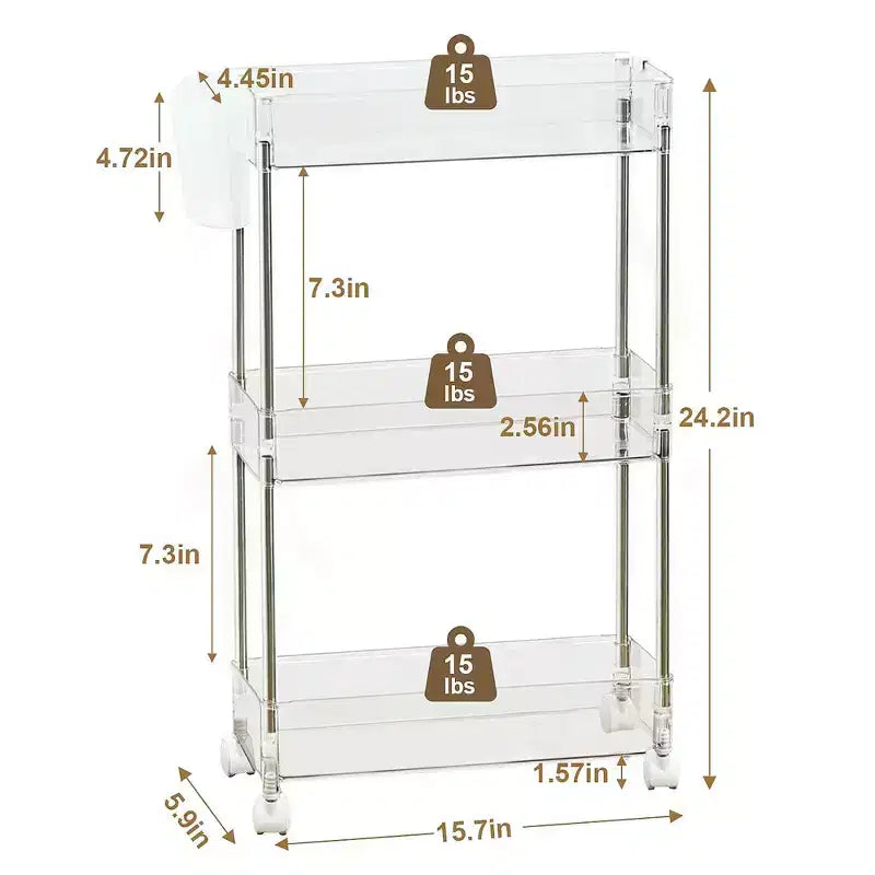 3/4 Tier Rolling Cart, Utility Cart for Kitchen Storage, Mobile Shelves Slide-Out Organizers with 2 Lockable Wheels & Hooks