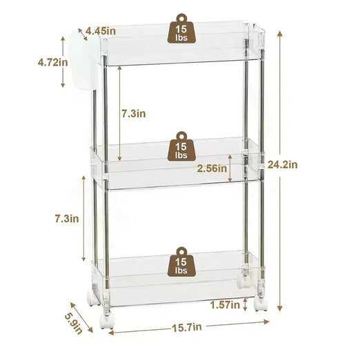 3/4 Tier Rolling Cart, Utility Cart for Kitchen Storage, Mobile Shelves Slide-Out Organizers with 2 Lockable Wheels & Hooks