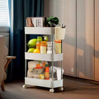 3/4 Tier Rolling Cart, Utility Cart for Kitchen Storage, Mobile Shelves Slide-Out Organizers with 2 Lockable Wheels & Hooks