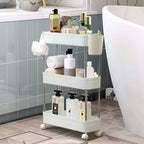 3/4 Tier Rolling Cart, Utility Cart for Kitchen Storage, Mobile Shelves Slide-Out Organizers with 2 Lockable Wheels & Hooks